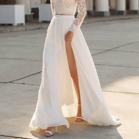 Dresses & Skirts - Wedding 2 piece - strapless beaded top & flowy A-line skirt with slit